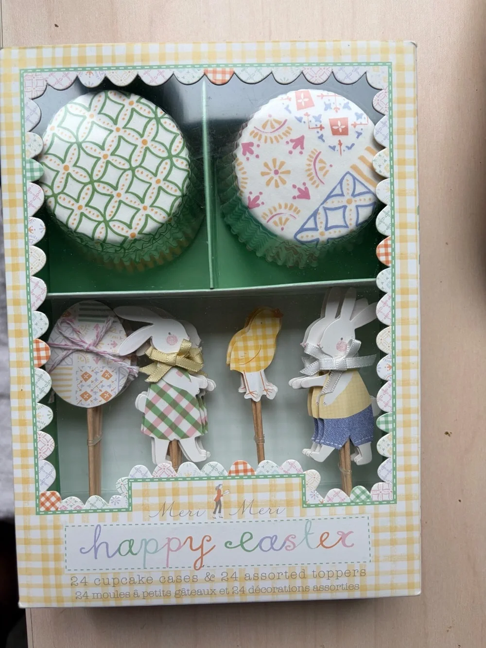 Meri Meri Happy Easter Cupcake Liners Cases Toppers - Pastel Green, Yellow, Pink